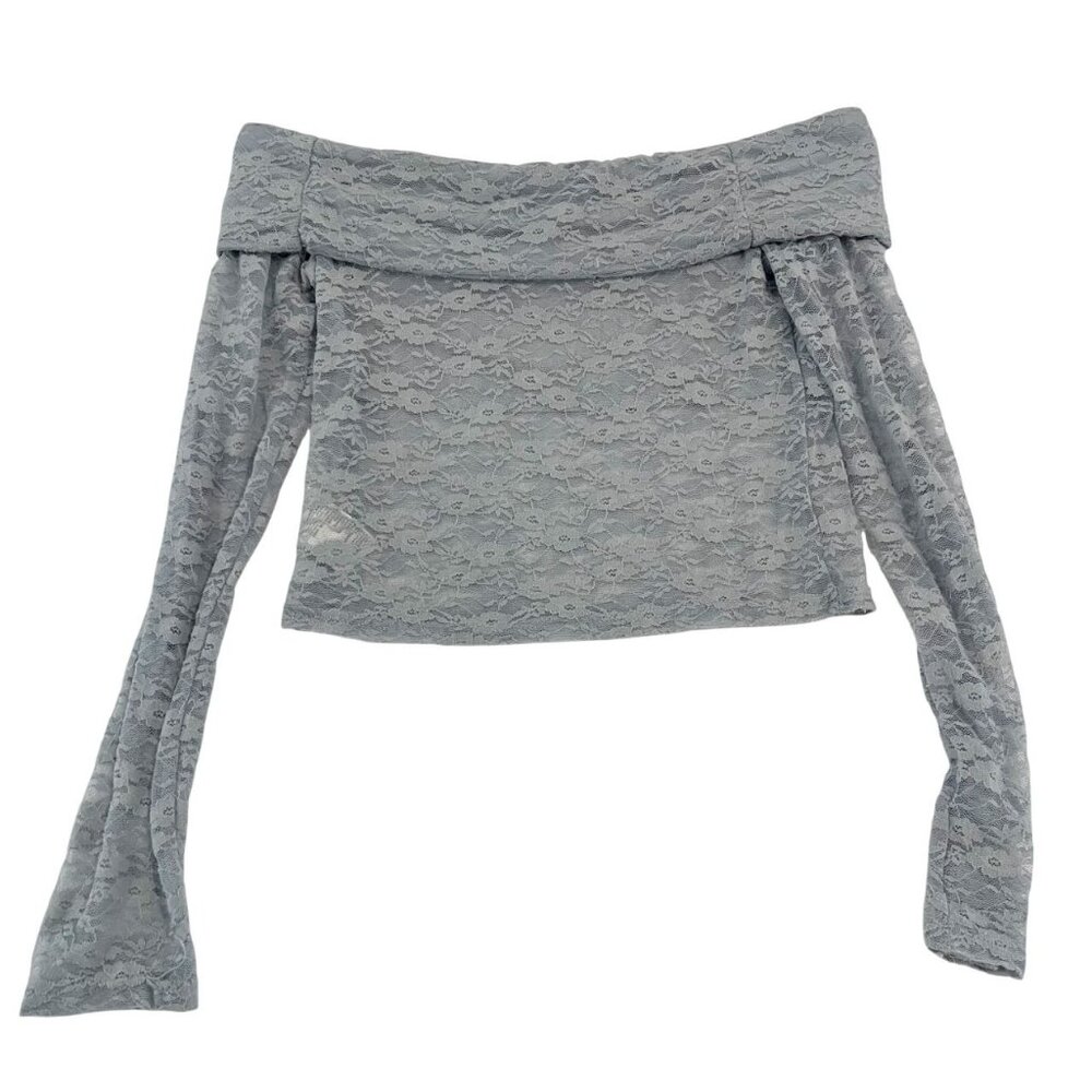 Edikted Blue Gray Lace Off Shoulder Long Sleeve Partially Lined Top‎ Y2K SMALL
